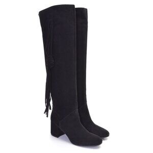 Diane B. Black Suede Fringe Over the Knee Boots 37 New